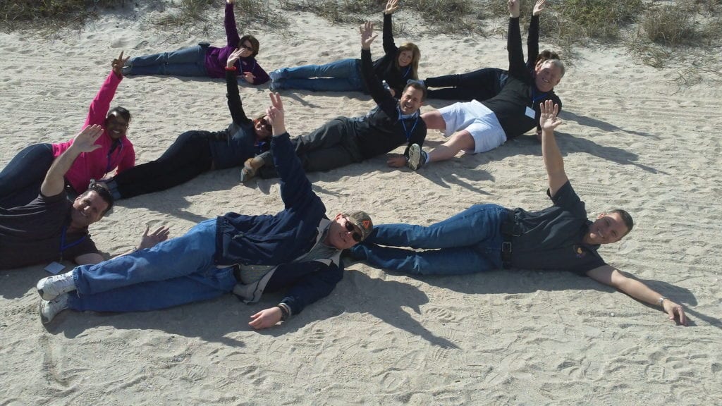 team on beach