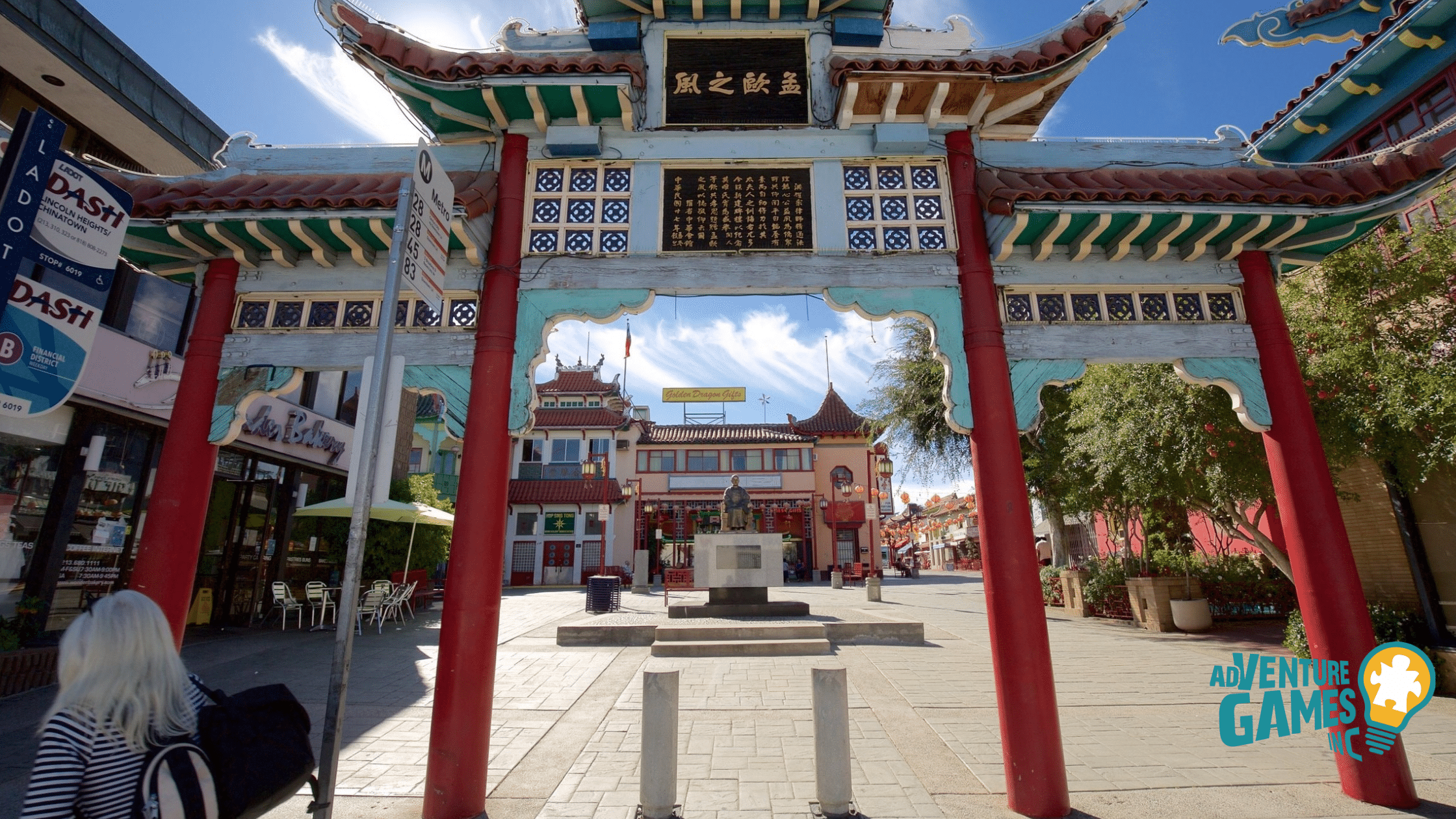 Historic Chinatown entrance gate in Los Angeles leading to shops and cultural landmarks – Adventure Games Inc immersive team building location.